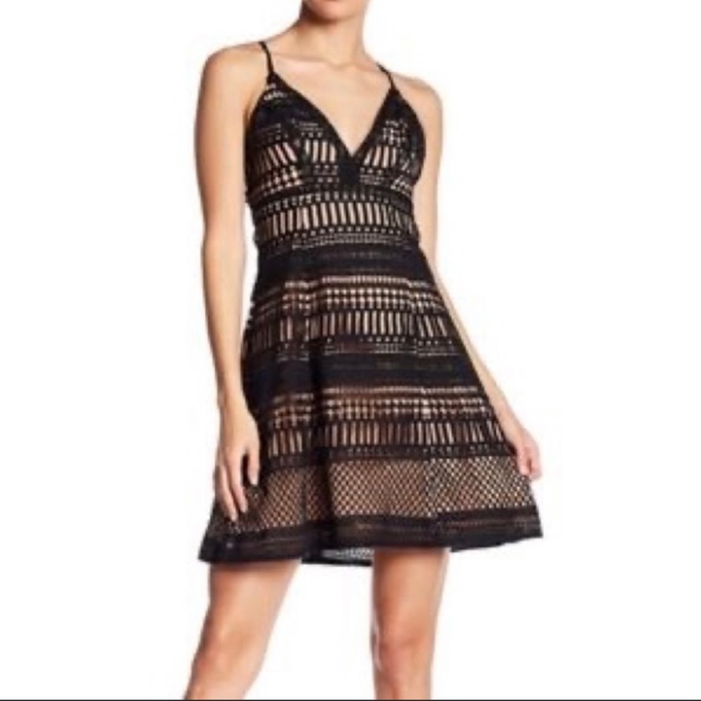 ASTR Size Large Little-Black-Dress Embroidered Black Lace + Naked Dress $169 NEW